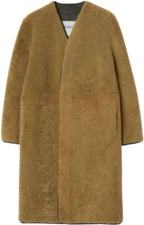 Burberry Womens Moss Collarless Shearling Maxi Coat, Brand Size 8 ( US Size 6 )