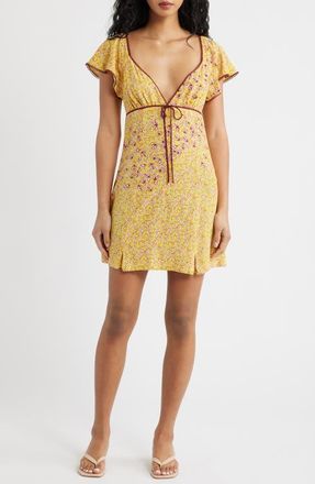Free People Backroads Floral Flutter Sleeve Mini Sundress in Dandelion Combo at Nordstrom, Size X-Large