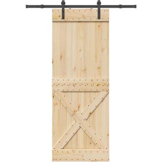 vidaXL Puerta Corredera Con Herrajes Madera Maciza De Pino 85x210 Cm Vidaxl