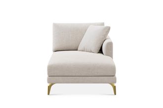 Castlery Lena Right Chaise Sofa Customized, Performance Linen Weave, Light Grey, Brass Legs, Spill Resistant, Removable Covers for Castlery