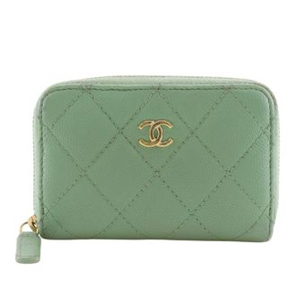 Chanel Gold Green Grained Calfskin Coin Purse/Coin Case (Pre-Owned)