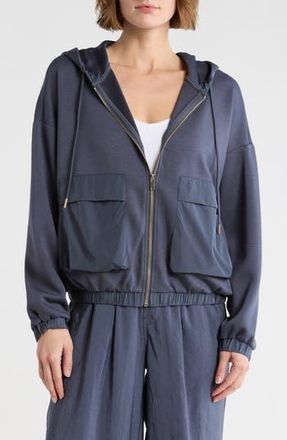 T Tahari Mixed Media Zip Up Hoodie in Slate Blue at Nordstrom Rack, Size X-Small