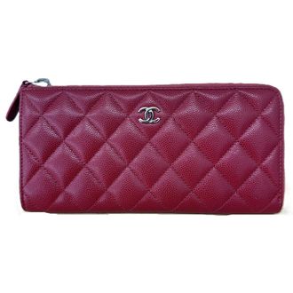 Chanel Matelasse Red Color Grained Calfskin Long Wallet (Bi-Fold) (Pre-Owned)