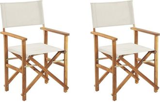 Beliani Set of 2 Garden Chairs CINE Acacia Wood Off-White