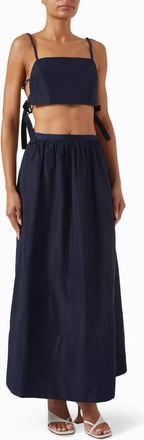 Adriana Degreas Geometric Spaghetti Strap Crop Top And Voluminous Skirt Set In Blue