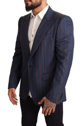Dolce & Gabbana Mens Blue Striped Wool Slim Fit Blazer Jacket Clothing
