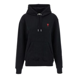 Ami Hoodies, female, Black, Size: XS Black Cotton Hoodie with Embroidery