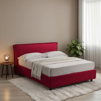 Dmora Cama Doble Brunate, Cama Doble Con Colch&oacute;n Incluido, Desenfundable Made In Italy, Contenedor, Rojo