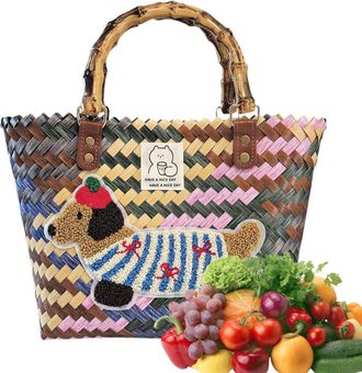 Generic Woven Bags for Women | Dachshund Vintage Straw Bag - Handmade Woven Basket Handbag for Picnic Work Resort Birthday Outdoor Dates Vacation Commutes Dai