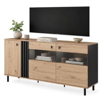 Dmora C&oacute;moda Hare, Buffet 3 Estantes, Puertas Batientes, 3 Puertas, 165x40x82h Cm Roble Marr&oacute;n Nudos