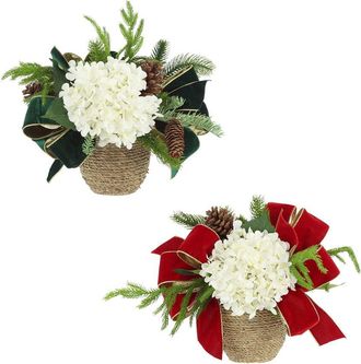 Creative Displays Inc. Set Of 2 Christmas Holiday Arrangements With Hydrangeas & Bows
