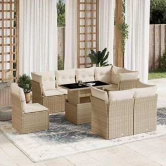 vidaXL Set De Sof&aacute;s De Jard&iacute;n 9 Pzas Con Cojines Rat&aacute;n Sint&eacute;tico Beige Vidaxl