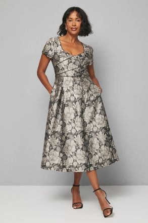 Wallis Womens Jacquard Seam Detail Midi Dress - Black - Size 14 UK