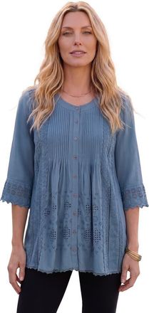 Roaman's Eyelet Big Shirt in Dusk Blue at Nordstrom, Size 14
