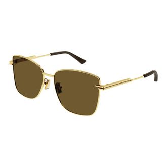 Bottega Veneta Rectangle Full Rim Metal Frame Sunglasses - Gold