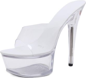 Generic White,3.5 UK,Womens Stiletto High Platform Heel Peep Open Toe Sandals Mules Clear Crystal Slip-on Prom Party Dress Summer 5.7 Inches Heels Shoes