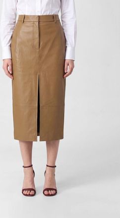 Khaite Gonna midi a tubino in pelle dagnello a vita alta con spacco frontale