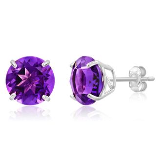 MAX + STONE 14k White Gold 9mm Round Cut Gemstone Stud Earrings