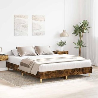 Berkfield Home Durable Bed Frame No Mattress Smoked Oak 140x200 cm Engineered Wood in Brown