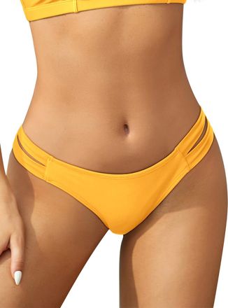 SHEKINI Bikini Bottoms Strappy Low Rise Brazilian Thong Sexy Swim Bottom for Women, Lily Yellow, Large