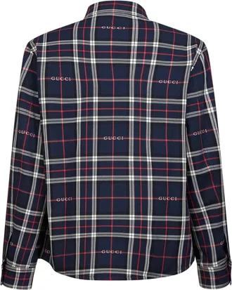 Gucci Mens Jacquard Cotton Tartan Padded Shirt Bomber Jackets