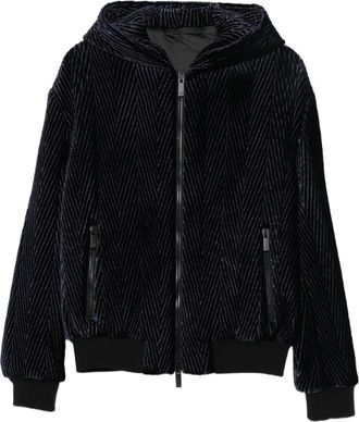 Giorgio Armani herringbone-pattern hooded jacket - Blue