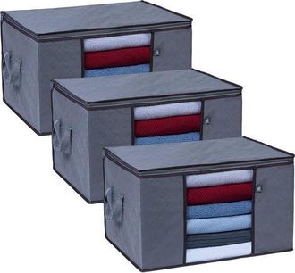 OEM Paquete De 3 Bolsas Extragrandes Para Guardar Ropa - Bolsa Con Ventana Transparente - Bolsa Plegable (gris - 90 Litros)