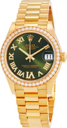 Rolex Datejust Automatic 18kt Yellow Gold Diamond Olive Green Dial Ladies Watch 278288GNRDP