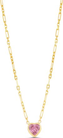 SHYMI Bezel Heart Paperclip Necklace -.925 Sterling Silver, 14k Gold-Plated - Rhodium Plated, Cubic Zirconia, Adjustable Chain