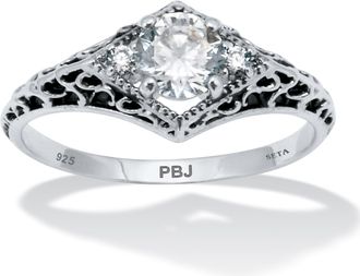 Palm Beach Jewelry 75 TCW CZ Antiqued Sterling Silver Ring