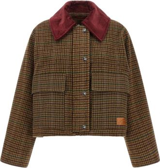 Ganni Heavy Check Twill Short Barn Jacket - Dames - Jassen - Veelkleurig - Maat: S/M Zijde