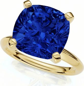 Pompeii3 5Ct Cushion Blue Sapphire Solitaire Ring 14k Gold Lab Grown 10MM