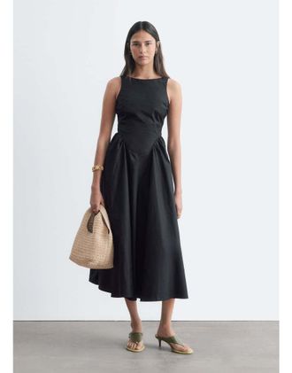 & Other Stories maxi dress in cotone con vita scesa e schiena aperta nera-Nero