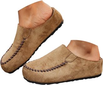 Generic Womens Suede Loafer Slip-Ons Clogs for Women Fashion Comfort Mules Shoes Fall Winter Round Toe Low Top Lightweight Casual Flat Loafers Indoor Outdoor 