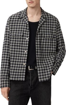 AllSaints Horton Plaid Cotton Button-Up Shirt in Salem Black at Nordstrom, Size Xx-Large