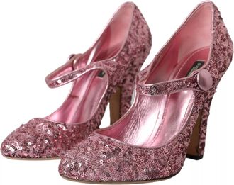 Dolce & Gabbana Pink Sequin Mary Jane Pumps High Heels Womens Shoes
