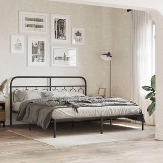 Berkfield Home Metal Bed Frame without Mattress with Headboard Black 193x203cm | Size: 193x203 cm