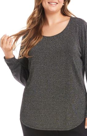 Karen Kane Metallic Stripe Curved Hem Top in Black W/Silver at Nordstrom, Size 1X