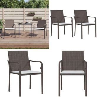 vidaXL Sedie da Giardino con Cuscini 2pz Marroni 56x59x84cm Polyrattan - Sedie da esterno - Sedie da patio