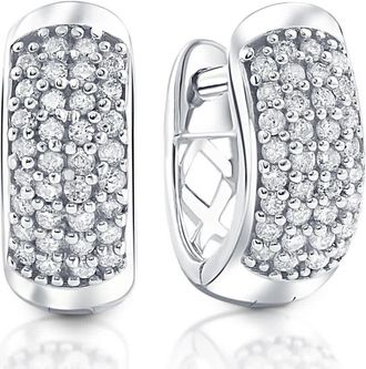 Pompeii3 1/4ct Diamond Pave Huggie Hoops Tiny Womens Earrings White Gold 1/3 Tall