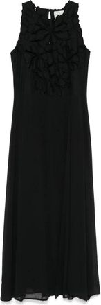 Forte_Forte En Fleur Borduur Poplin En Georgette Jurk - Dames - Casual kleedjes - Zwart - S - Kleedjes