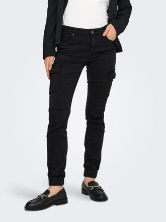Only Cargohose ONLY ONLMISSOURI REG ANK CARGO PNT NOOS, Damen, Gr. 34 (XS), L&auml;nge 30, schwarz, Web, Obermaterial: 98% Baumwolle, 2% Elasthan, unifarben, sc