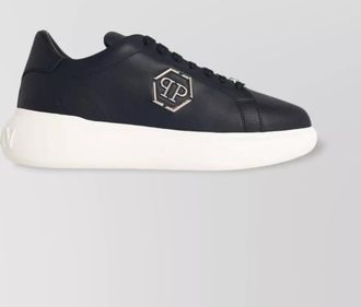 Philipp Plein round toe leather sneakers with rubber sole