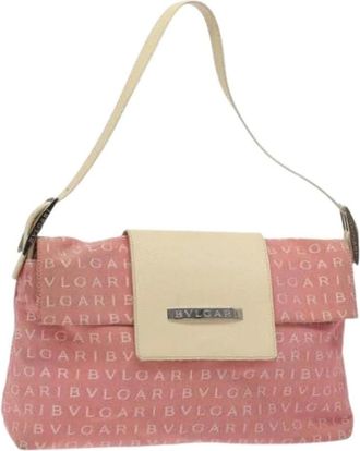 Bulgari Pre-owned Shoulder Bags, female, Pink, Size: ONE SIZE Pre-owned Canvas Shoulder Bag