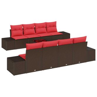 vidaXL Conjunto De Sof&aacute; De Jard&iacute;n 9 Pcs Marr&oacute;n Rat&aacute;n Sint&eacute;tico Vidaxl
