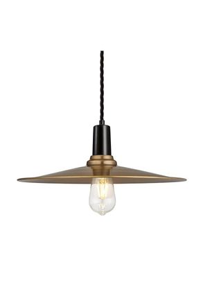 Industville Sleek Flat Pendant, 15 Inch, Brass, Black Holder in Bronze