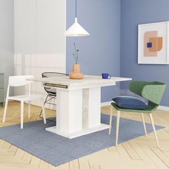 Dmora Mesa Extensible Livale, 8 Plazas, Mecanismo De Extensi&oacute;n Central, 134x90x76h Cm Blanco