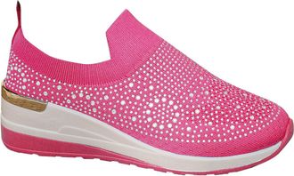 Generic Women Trainers Breathable Glitter Walking Shoes Round Toe Lightweight Thick Sole Comfortable Casual Slip On Casual Sneakers Gym Sport Tennis Hot Pink