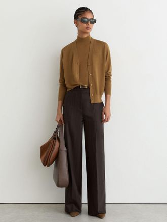 Reiss Camel Merino Wool V-neck Cardigan, XS