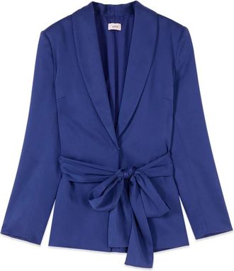 Oltre Lyocell Blazer met Riem - Dames - Blazers - Blauw - 3XL - Polyester - Jassen